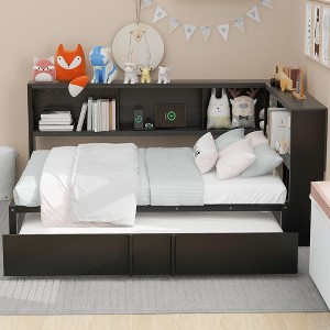 YOOCOZZ Full Size Metal Daybed with Twin Trundle, Storage Space, and USB Ports - 1 of 4
