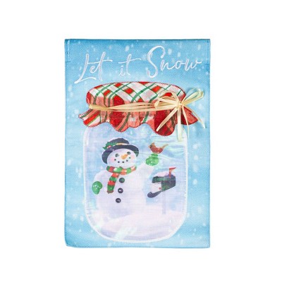 Evergreen Garden Flag Let it Snow Snowman Burlap Double Sided Indoor Outdoor Decor 18" x 12.5"