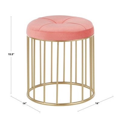 White Tufted Velvet and Gold Metal Nesting Ottomans
