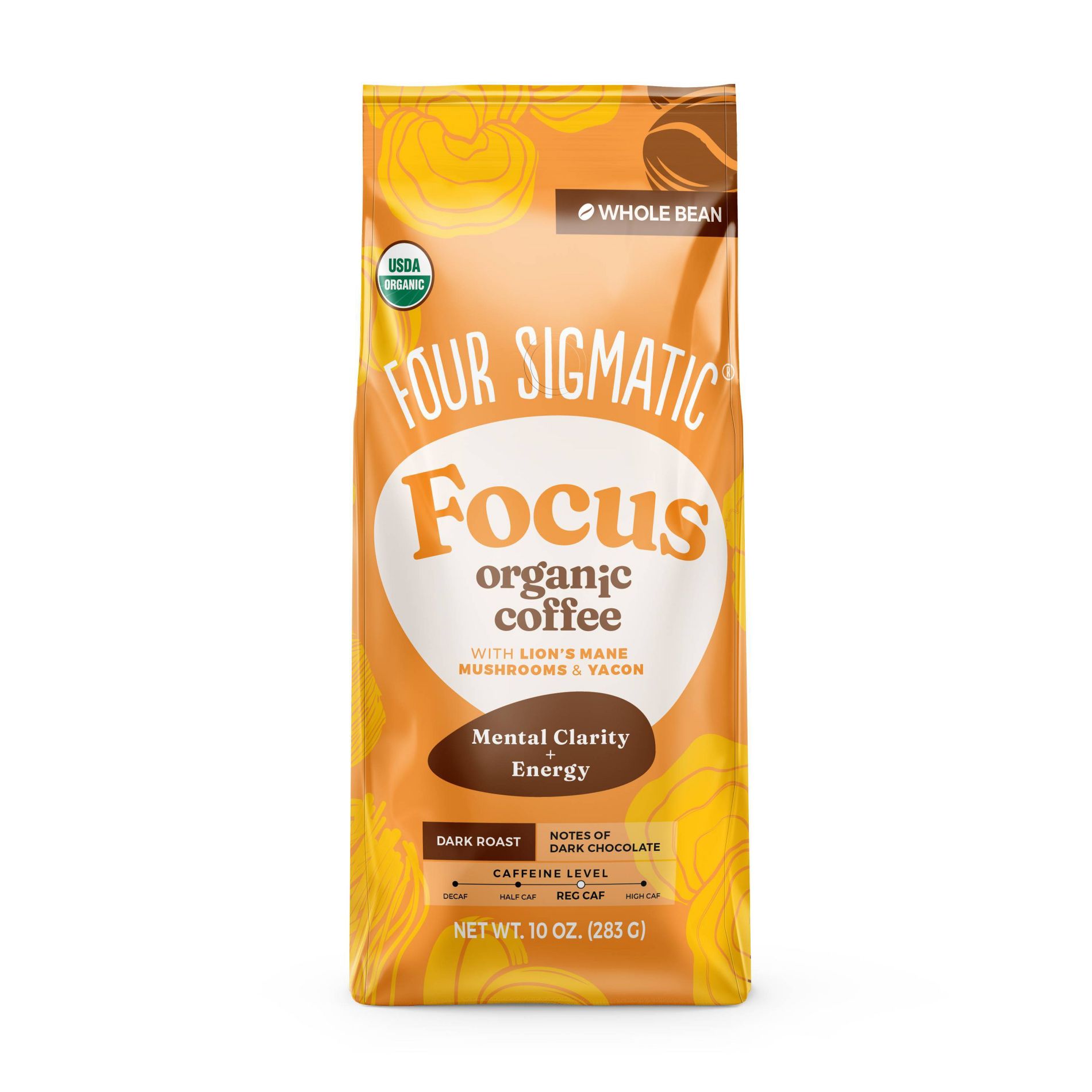 Four Sigmatic Focus Dark Roast Whole Bean Coffee - 10oz: Honduran Arabica Beans, Mushroom, Dark Chocolate