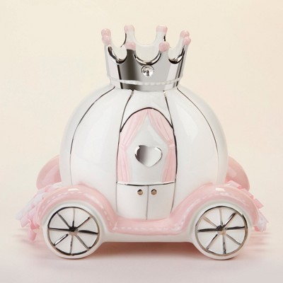 White and Pink Ceramic Princess Carriage Piggy Bank