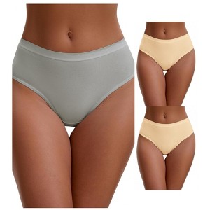 INSPIRE CHIC Women's Cotton High Waist Bright Trim Briefs Elastic Waistband Breathable Underwear 3 Packs - 1 of 4