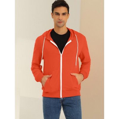 Lars Amadeus Men's Zip Up Long Sleeves Solid Color Knit Hooded Jackets Orange Small — фото 2