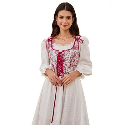 Women's Vintage Floral Corset Lace-Up Fishbone Print Vest Pirate Costume