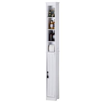 VECELO Tall Bathroom Cabinet Slim Storage Cabinet with Toilet Paper Scroll and Adjustable Shelf White