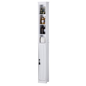 VECELO Tall Bathroom Cabinet Slim Storage Cabinet with Toilet Paper Scroll and Adjustable Shelf White - 1 of 4