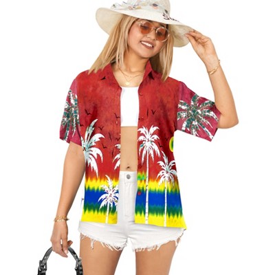 LA LEELA Button Down Shirt Casual Summer Beach Party Blouse Shirt Open Front Blouses Short Sleeve Dress Tee Shirts Hawaiian Dresses