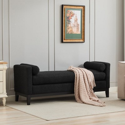 66.34" Upholstered Bench with Wood Legs and 2 Bolster Pillows, Daybed Bench, End of Bed Bench for Bedroom, Living Room, or Entryway-Tanpinhause