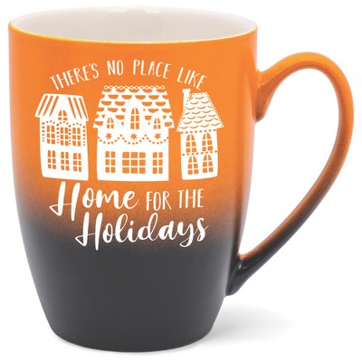 Elanze Designs There's No Place Like Home For the Holidays Two Toned Ombre Matte Orange and Black 12 ounce Ceramic Stoneware Coffee Cup Mug