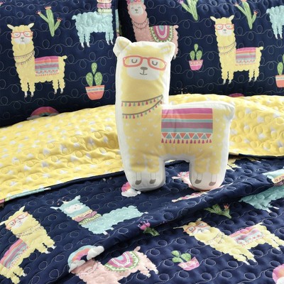 Navy and Yellow Reversible Microfiber Twin Quilt Set for Girls