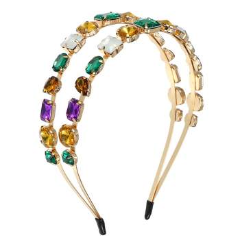 Unique Bargains Women's Double Layer Metal Colorful Rhinestone Faux Crystal headband 5.51"x1.65" 1 Pc