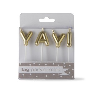 tagltd Yay! Candle Set Paraffin Wax Plastic Pick Gold Letters Birthday Party Decor - 1 of 3