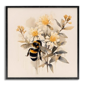 Stupell Industries Honeybee with Daisies Black Framed Giclee Art - 1 of 4