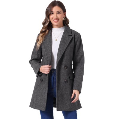 INSPIRE CHIC Women's Notch Lapel Double Breasted Belted Mid Long Outwear Winter Coat