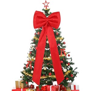 25 PCS Red Satin Christmas Tree Topper Bow & Ribbon Bows Set, Wired Edge, Long Tail, for Christmas Tree, Garland, Wreath, Indoor Outdoor Décor - 1 of 4