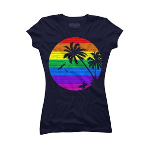 Junior's Design By Humans Rainbow Summer By clingcling T-Shirt - 1 of 3