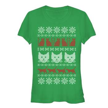 Juniors Womens Lost Gods Ugly Christmas Cat T-Shirt