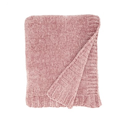 Pink Chenille Knit Throw Blanket 50" x 60"