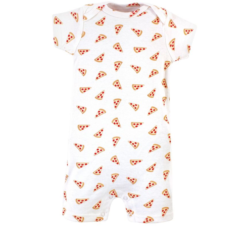 Hudson Baby Infant Boy Cotton Rompers 3pk, Pizza, 3 of 6
