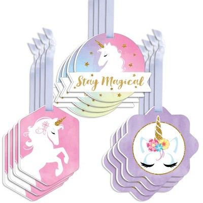 Big Dot of Happiness Rainbow Unicorn - Assorted Hanging Magical Unicorn Baby Shower or Birthday Party Favor Tags - Gift Tag Toppers - Set of 12