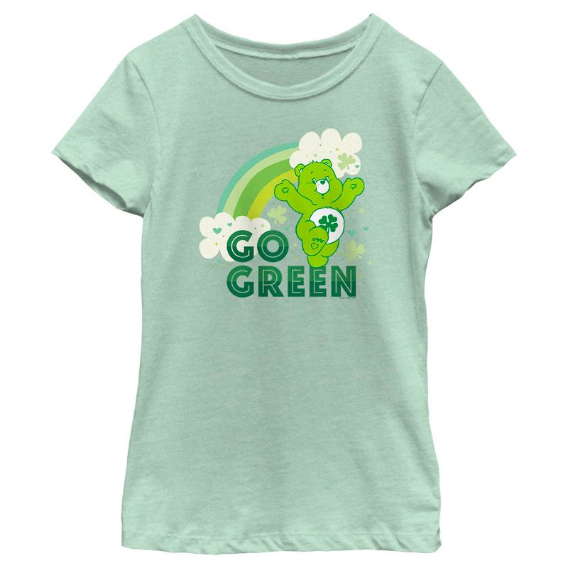 Girl's Care Bears St. Patrick's Day Good Luck Bear Go Green T-Shirt, 1 of 5