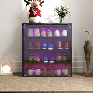 Vynxaria Wooden Stackable Shoe Box with - 4-Tier Shoe Storage Display Case with Glass Door - 1 of 4