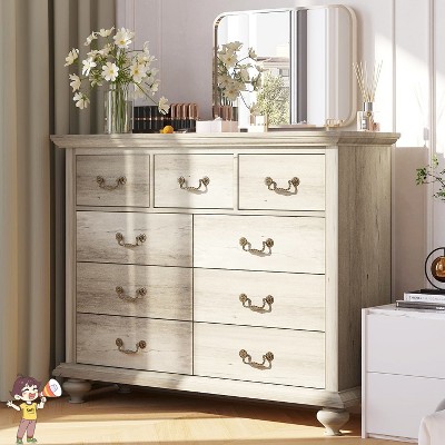 Jojoka 9 Drawer Wide Dresser, Modern Wood Chest of Drawers with Metal Handles for Bedroom, Living Room, Entryway