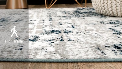 Abstract Bohemian Blue 5' x 7' Easy-Care Synthetic Area Rug