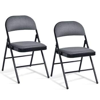 Costway Set of 2 Folding Chairs Fabric Upholstered Padded Seat Metal Frame Home Office