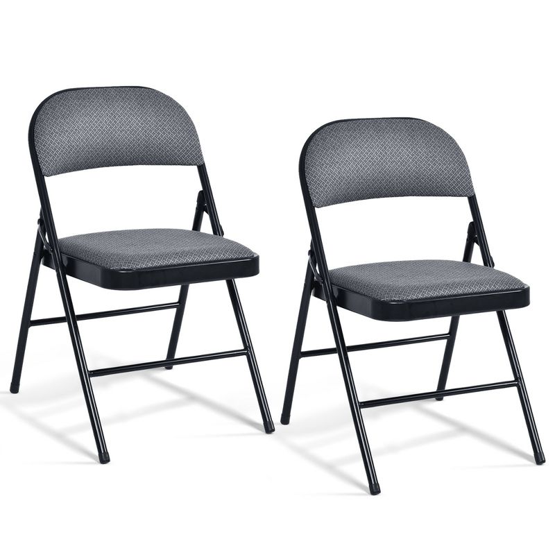 Costway Set of 2 Folding Chairs Fabric Upholstered Padded Seat Metal Frame Home Office, 1 of 9