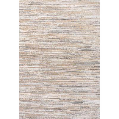 Beige and Gray Striped Synthetic Reversible Area Rug