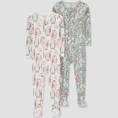 Image of Carter's Just One You®️ Toddler Girls' 2pk Owl and Floral Printed Footed Pajama - Ivory/Green 2T