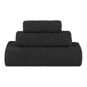 Chevron Zero Twist Cotton Solid and Jacquard Hand Towel Set of 6 by Blue Nile Mills - 1 of 4