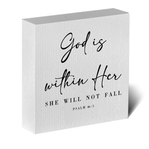 God is within Her Bible Verse Artwork Wood Box Sign Rustic Farmhouse Style Psalm 46 : 5 Christian Wood Block Plaque - 1 of 4