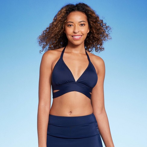 Women's Triangle Bralette Faux Wrap Halter Bikini Top - Shade & Shore™ Navy  M : Target