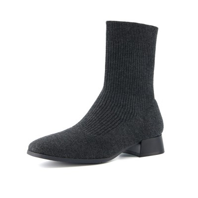 CUSHIONAIRE Women's Russel Knit Ankle Boot with Block Heel +Memory Foam, Wide Widths Available