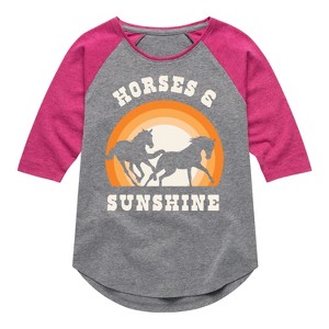Girls' - Instant Message - Horses And Sunshine Shirt Tail Raglan Graphic T-shirt - 1 of 4