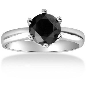Pompeii3 1ct Round Black Solitaire Diamond White Gold Engagement Ring - 1 of 4