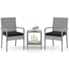 Costway 3 PCS Patio Furniture Set with 2-Tier Table Tempered Glass Tabletop & Soft Cushions White/Black/Brown - 2 of 4