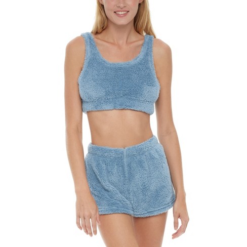 ADR Plush Crop Top and Shorts Women's Fleece Pajamas Set Faded Denim Small