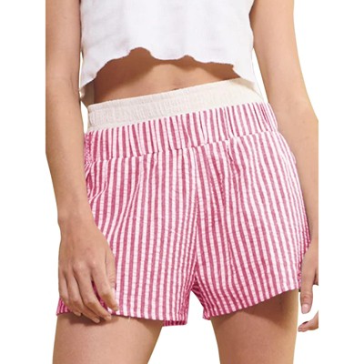 EXLURA Women's Stripe Print Exposed Boxer Shorts Elastic High Waisted Wide Leg Y2K Workout Gym Shorts