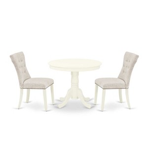 3-Piece Linen White Finish Solid Wood Top - Round Dining Room Set - Seats 4 - 1 of 4