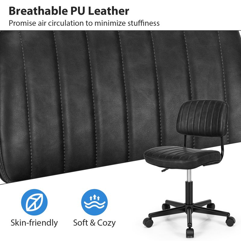 Tangkula Leisure Office Chair Mid-back Swivel Task Chair PU Leather Adjustable Armless Chair Retro Design Black / Brown, 5 of 10