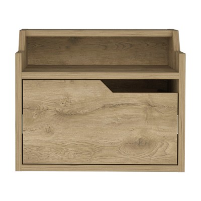Vynxaria Busan Modern Floating Nightstand with Single Drawer and Two-Tiered Shelves