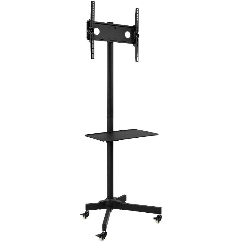Mount-It! Adjustable Mobile TV Cart | Wheeled Flat Screen Television Stand with Shelf, VESA Compatible TV Mount Bracket | Fits Displays 23 to 55 in., 2 of 9