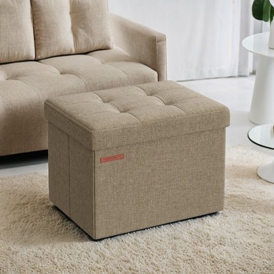 Small Folding Storage Ottoman Bench, Ottoman with Storage, Foot Rest Stool, 286 lb Capacity, for Living Room, Bedroom, Dorm, Home Office