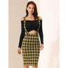 Allegra K Women's Plaid Shiny High Waist Pencil Midi Suspender Skirt - 4 of 4