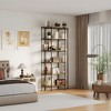 6-Tier Oval Bookshelf, Brown Wooden Tall Bookcase, Open Display Shelf Racks, Standing 6 Shelf Bookcase for Living Room, Bedroom, Home Office - 3 of 4