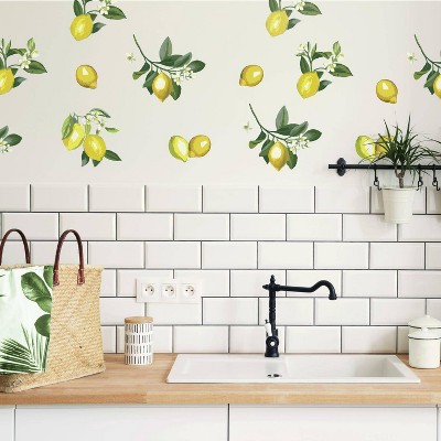 Lemon Peel and Stick Giant Wall Decals with Green Leaves