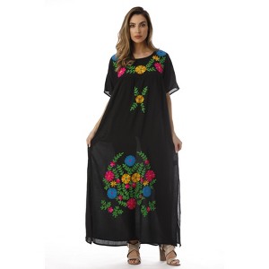 Riviera Sun Embroidered Maxi Dress with Double Side Slits - 1 of 3